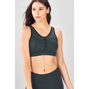 NWT Fabletics Veronica Everglade Green (Dark Green) Black Lace UP Bra Size Small